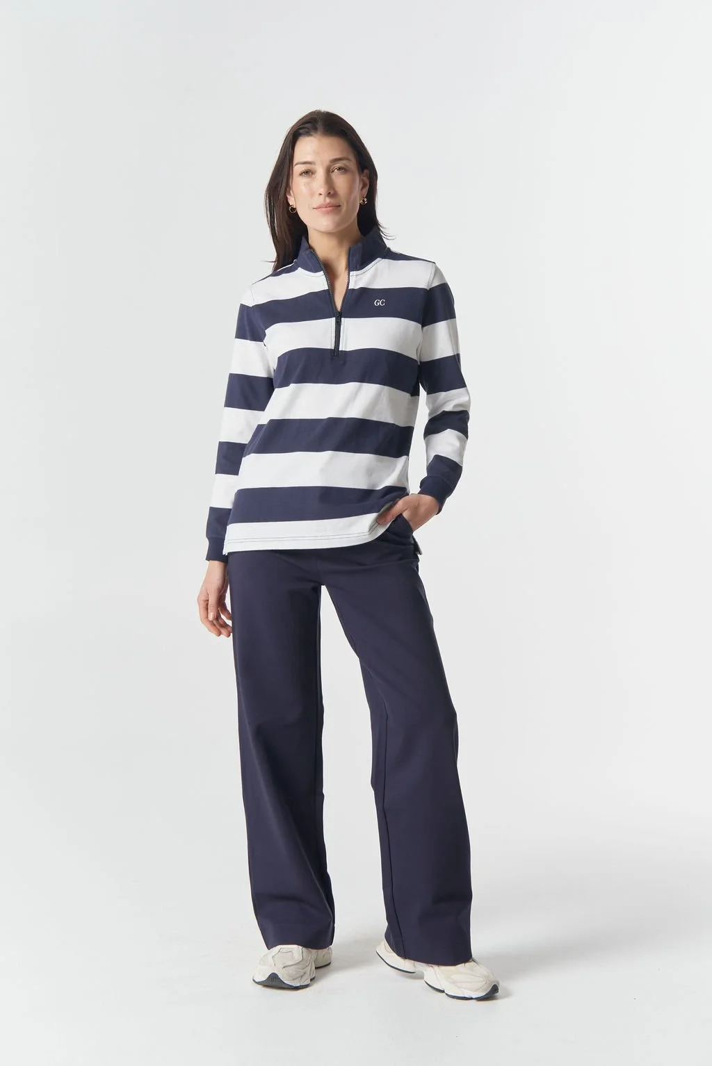 Goondiwindi The local 1/2 Zip Cotton Rugby - Dark Navy/Wht