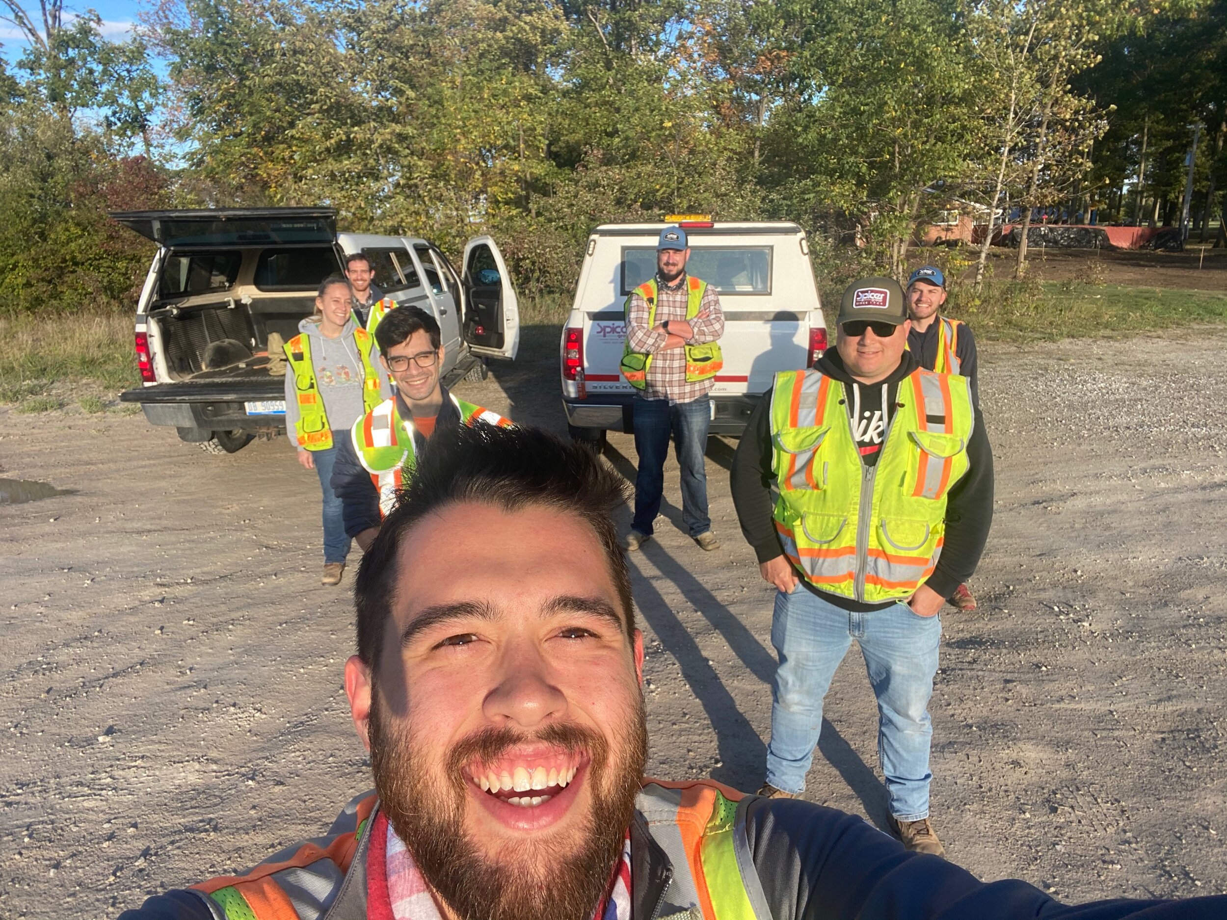  Design Engineer Kris Koko (front) and staff members from our Dundee Office during an MDOT Adopt-a-Highway clean up event.  