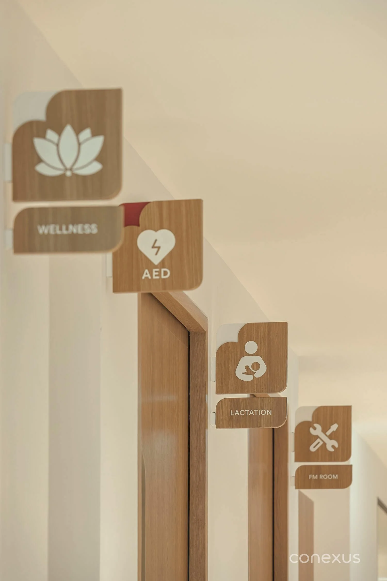  In-house wayfinding guides users to the office’s new wellness additions. 