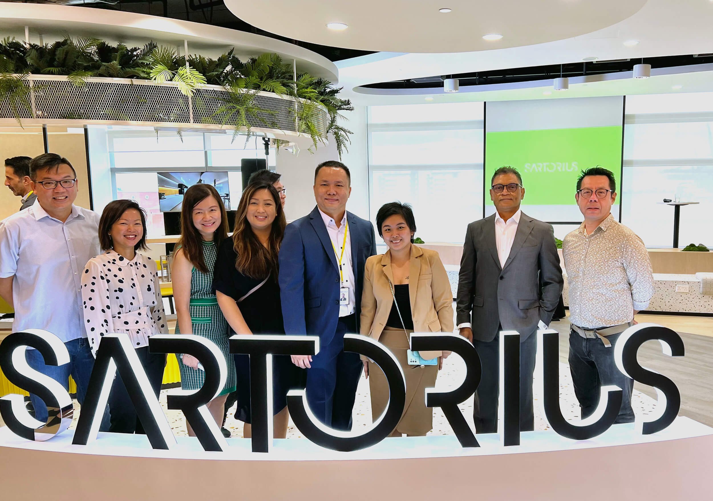  The Conexus team pose with Sartorius’s Manager of Service BPS, Southeast Asia Keng Hao Pang; Office Administrator Amanda Tan, and Managing Director Amit Sharma at the opening. 