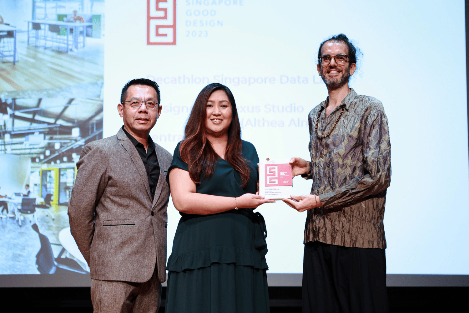  Representing the team for the Decathlon Singapore office design award win: (from left): Senior Project Manager Clarence Tan &amp; Lead Designer Althea Almazar. 
