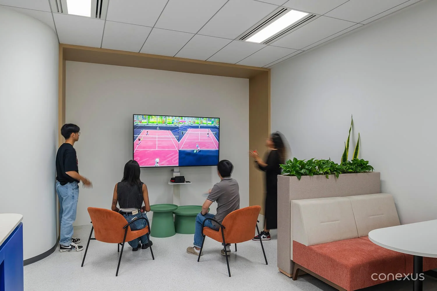  Warm tones and touches of greenery soften the pantry space to create a welcoming atmosphere that invites connection. 