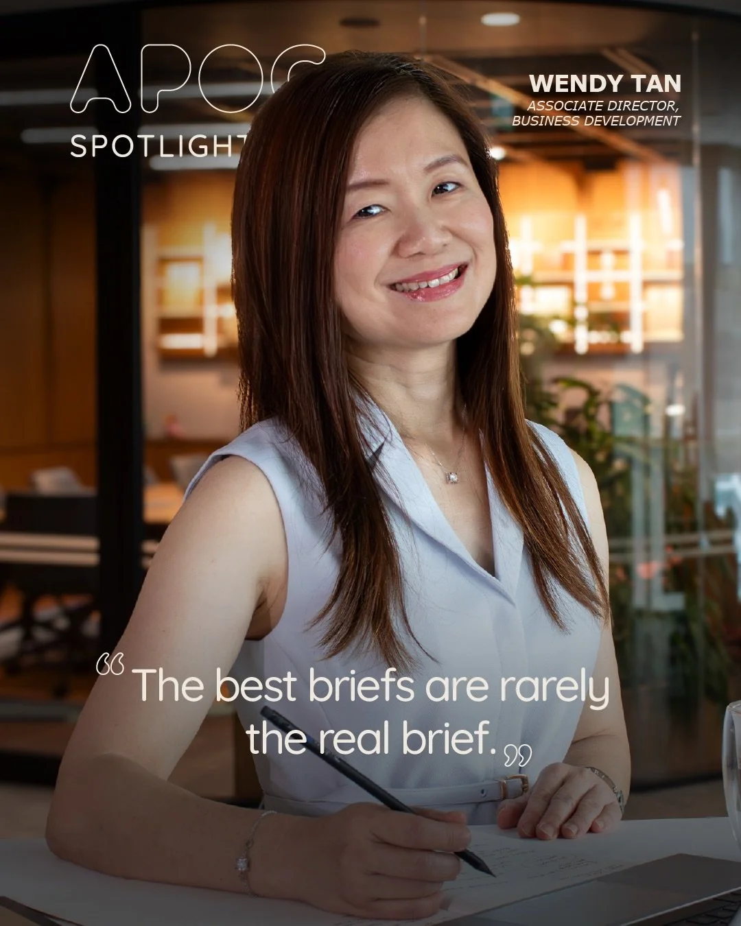 A brief tells you what a client thinks they need. It rarely tells you why.

&ldquo;250 employees, evolving ways of working&rdquo; reads like a fact. To Wendy Tan, it&rsquo;s a prompt: evolving how, and for who? The real project usually isn&rsquo;t in