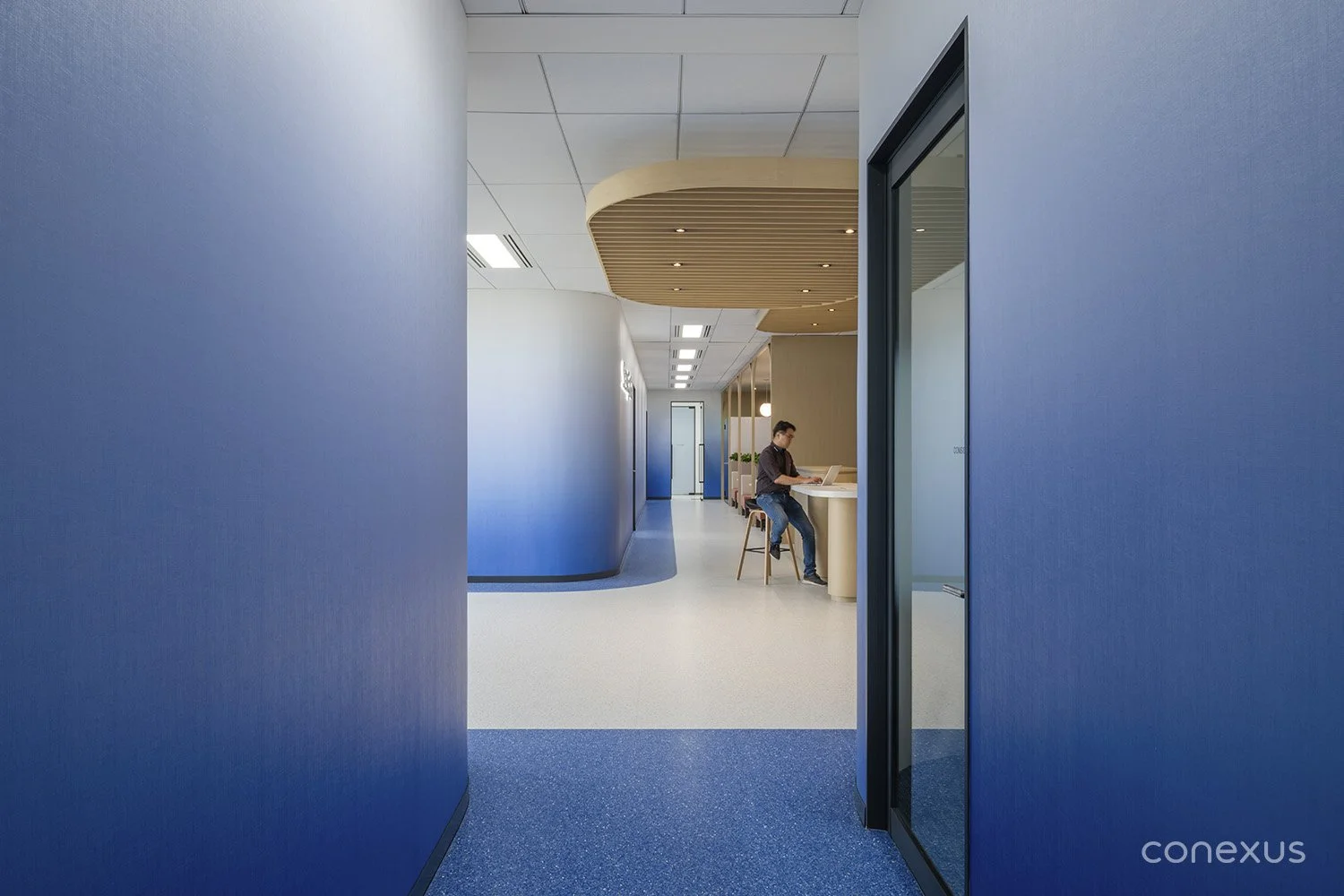 Samsonite workplace reception corridor timber ceiling interior design Bangkok