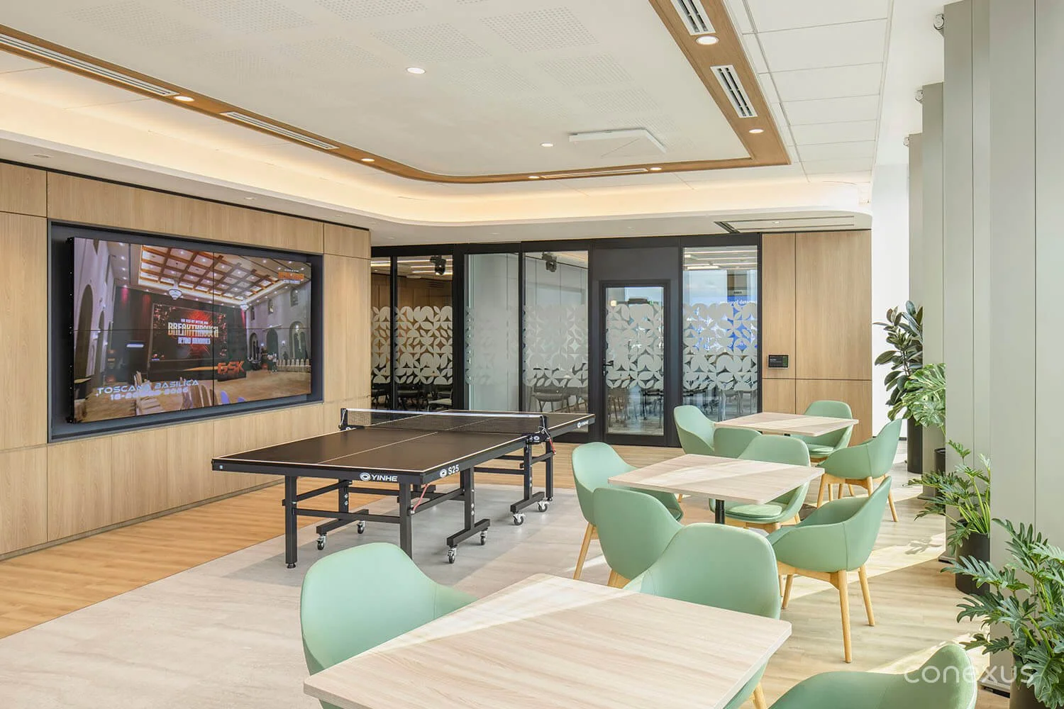  Sensory ambience and acoustic masking make even the busiest social spaces feel considered. 