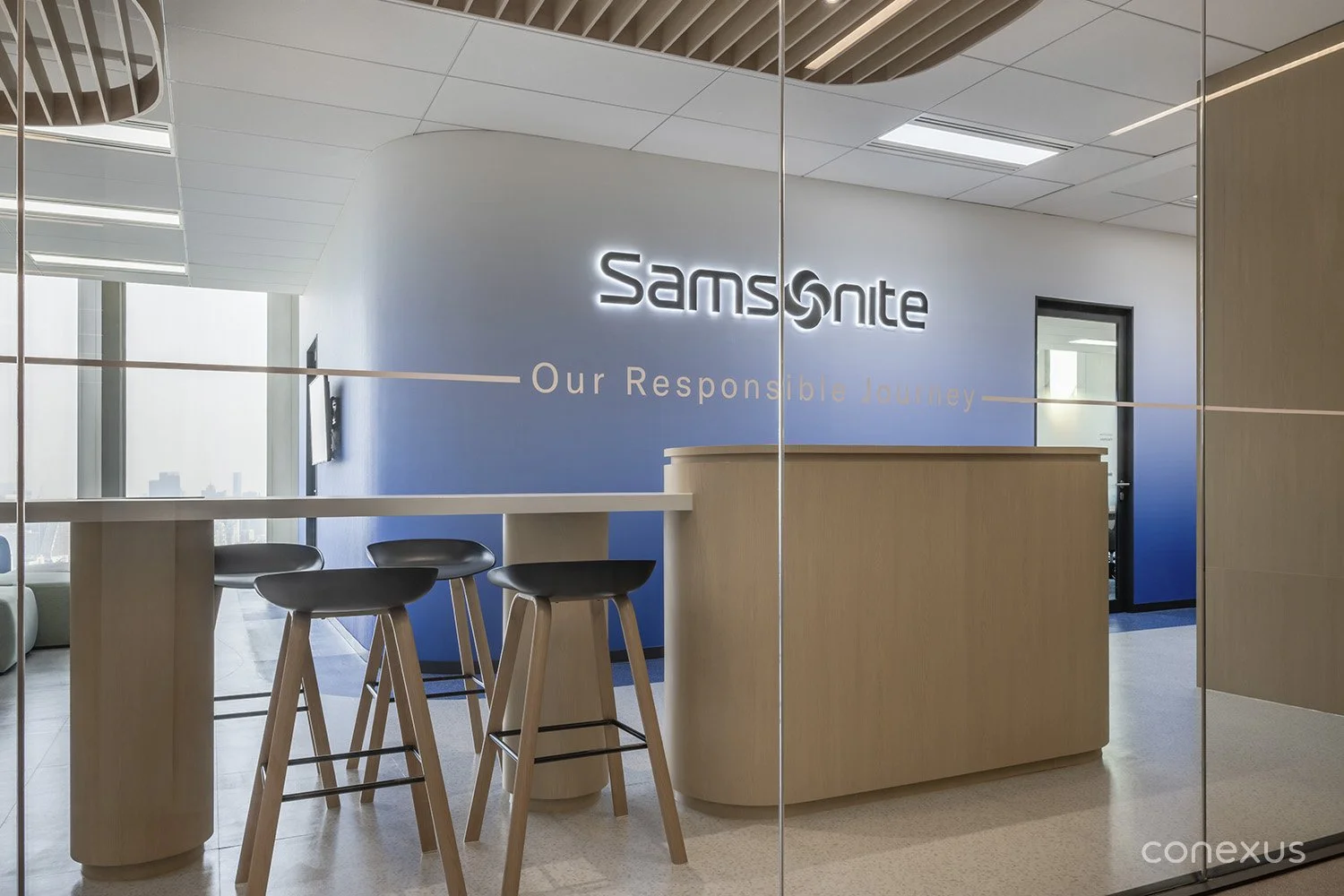 Samsonite office reception desk brand wall interior design Bangkok