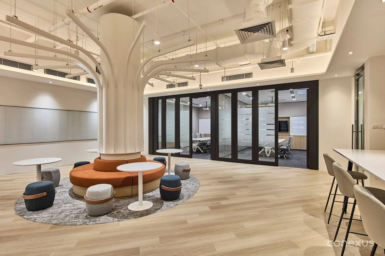  Consistent materials and detailing unite both floors, while operable walls allow the training room to adapt as needed. 