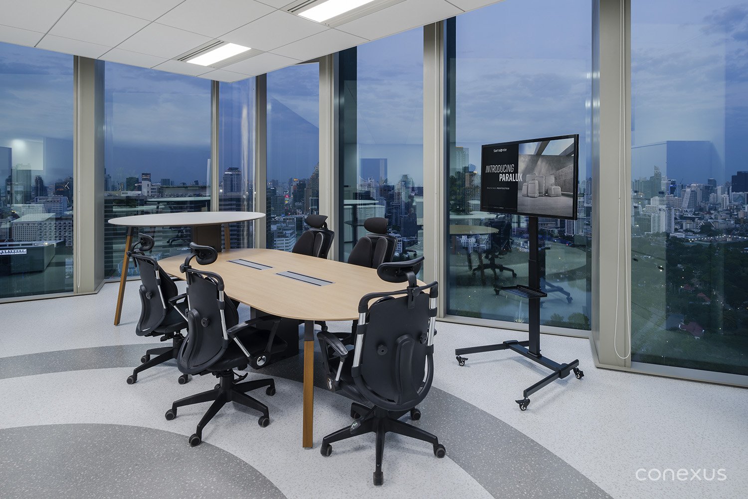 Samsonite office meeting room city view night interior design Bangkok