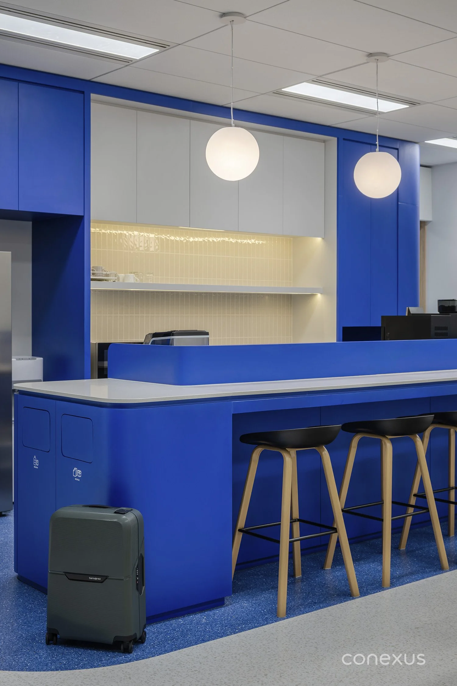 Samsonite headquarters pantry blue kitchen island luggage Bangkok