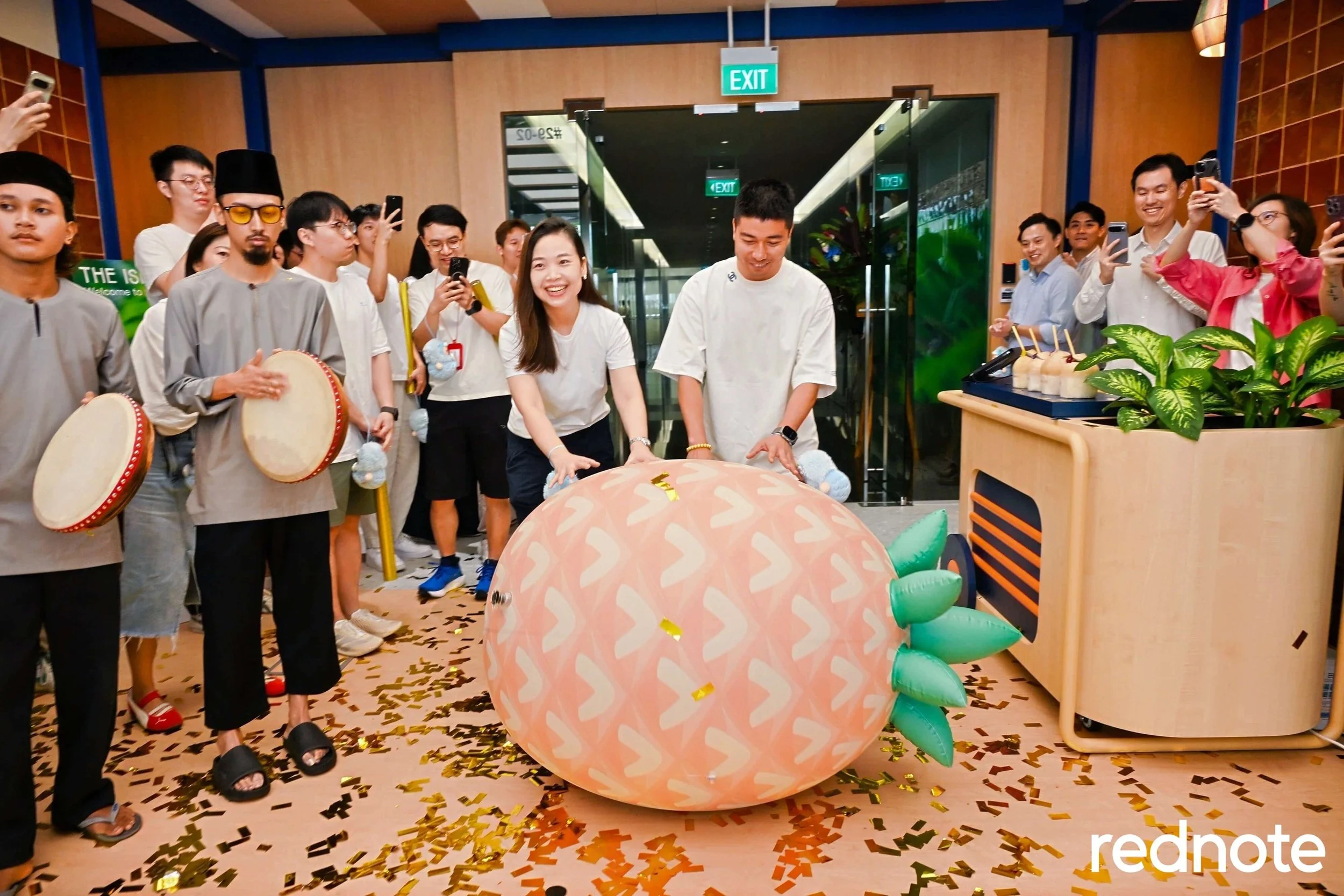  A giant inflatable pineapple added a playful spin to the traditional good-luck ritual. 