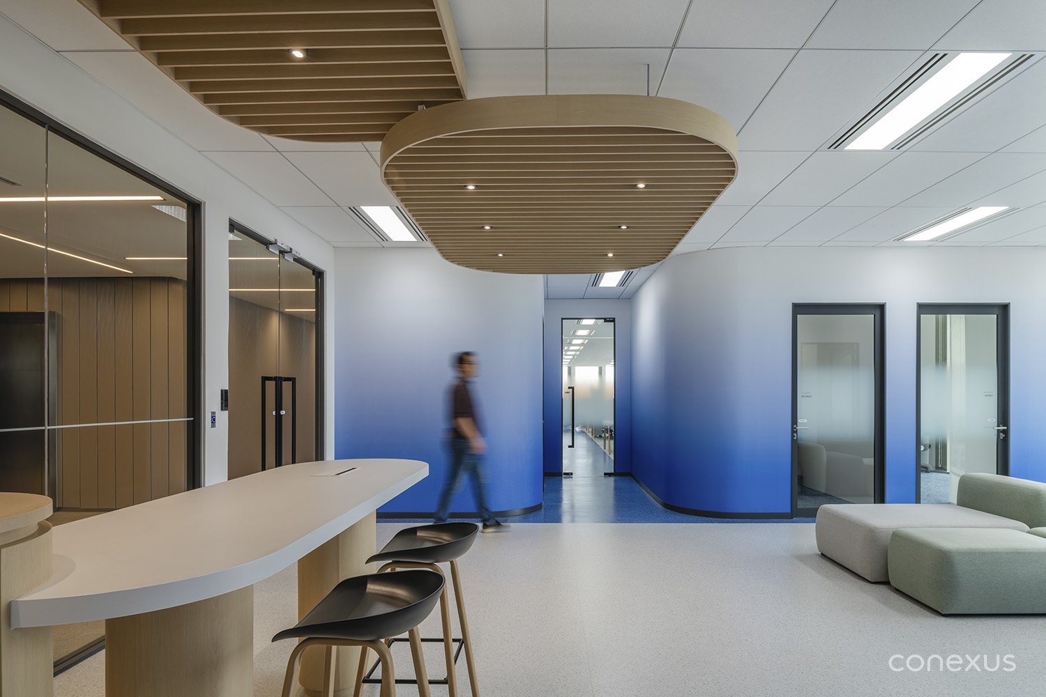 Samsonite workplace reception open plan timber ceiling Bangkok