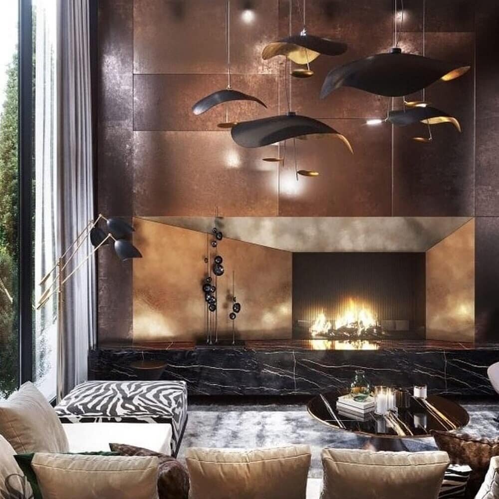 An amazing interior design by @studio54 . The cladded golden bronze metal gives this living room a visually appealing outlook.
Its easy to see how copper offer designers a weath of mechanical and aesthetic qualities that have made it a mainstray of i
