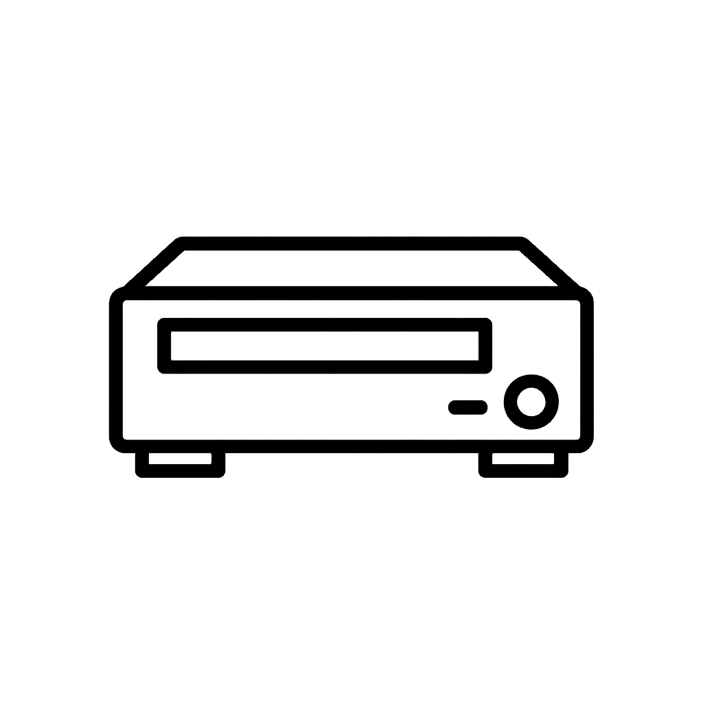 Graphic of an electronic device resembling a VCR.
