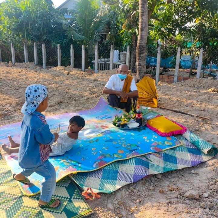 In Cambodia it is tradition to bless the land and project before starting the build out which is exactly what we did on the land where our school is being built! Here you can see one of the elders blessing the land. We feel so blessed to be able to p