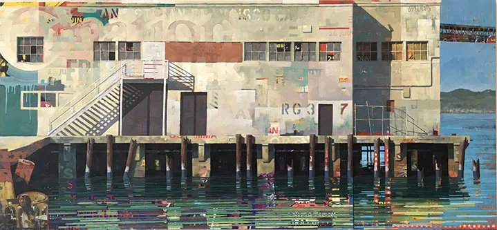 Catherine Mackey, "Stair to Nowhere", 39"x84", mixed media on panel