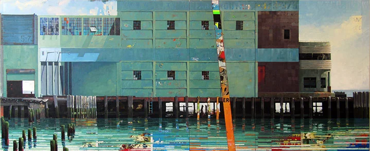 Catherine Mackey, "Pier 57 NYC", 48"x117", mixed media on panel