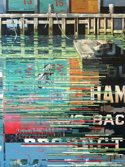 Catherine Mackey, "Reflections with Raft", 48"x36", mixed media on panel