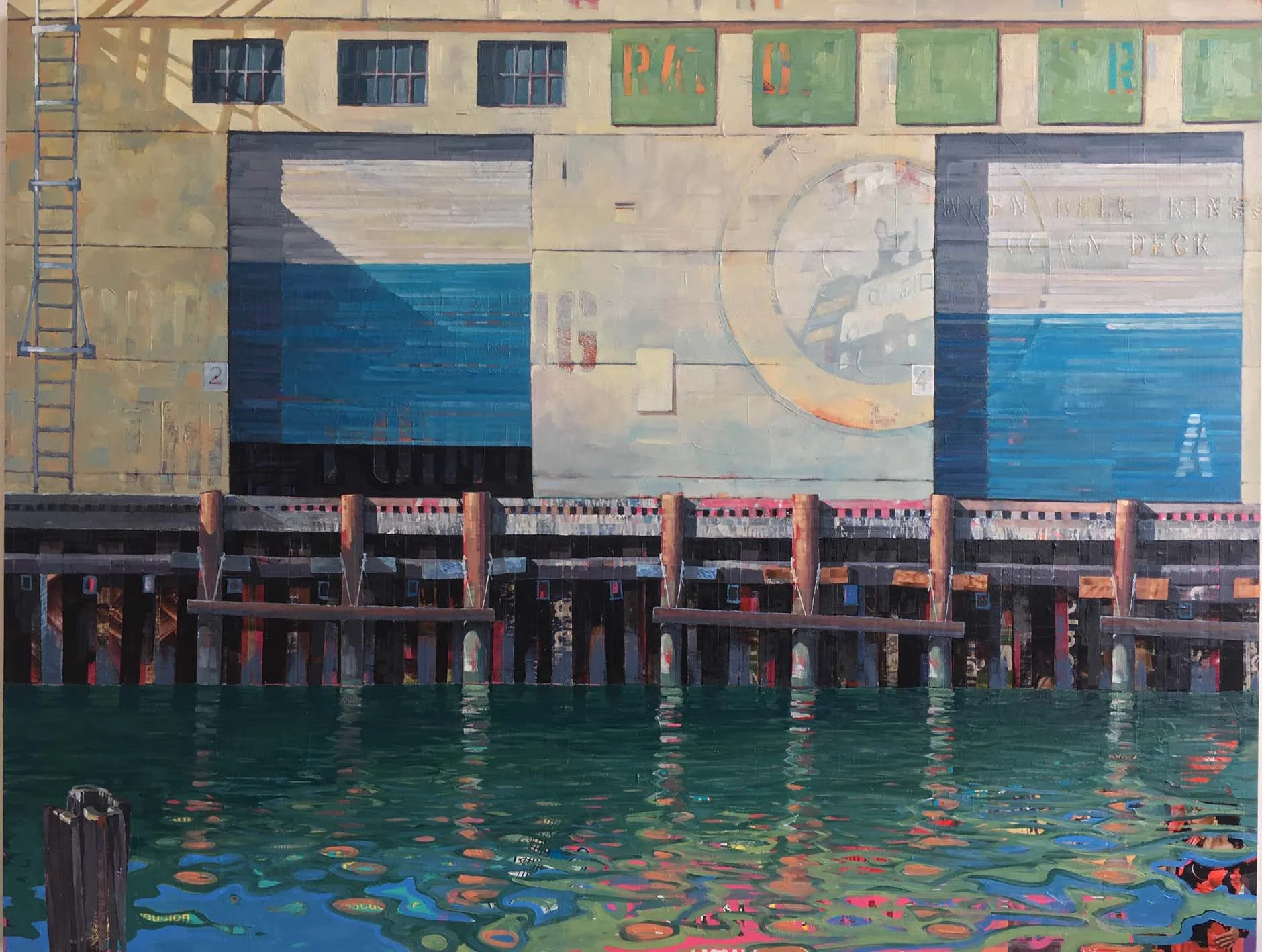 Catherine Mackey, "Pier 19 Narratives", 46"x60", mixed media on panel