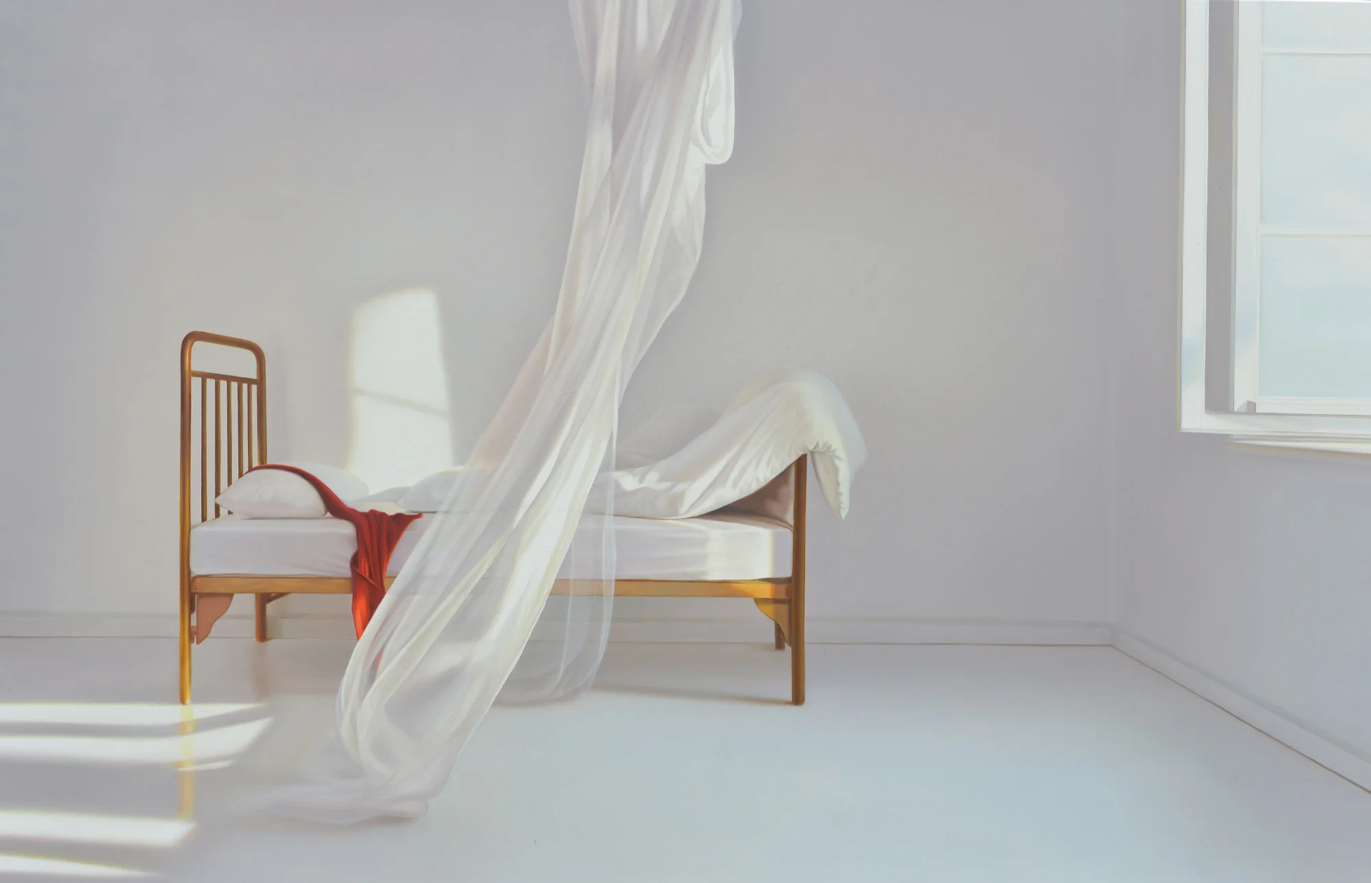 Edite Grinberga, "Kleines Bett mit Rot", 59"x91", oil on canvas