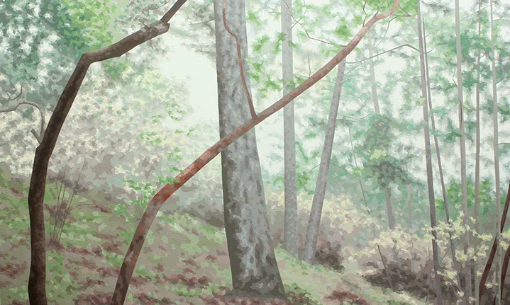 Elaine Coombs, "The Future Will Change the Past", 42"x70", acrylic on canvas over panel