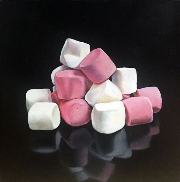 Jeanne Vadeboncoeur, "Mound-o-Mallows", 8"x8", oil on panel