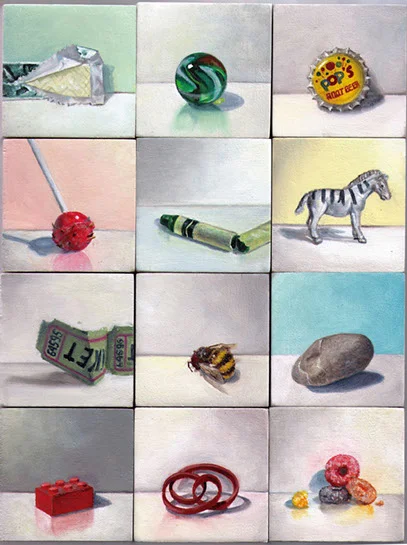 Jeanne Vadeboncoeur, "Pockets x12", 2.5"x2.5" oil on panel