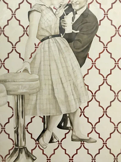 Jhina Alvarado, "First Date", 48"x36", oil and encaustic on panel