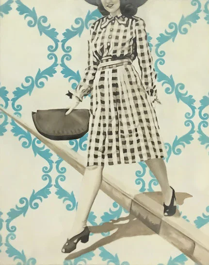 Jhina Alvarado, "Stepping Out", 30"x24", oil and encaustic on panel