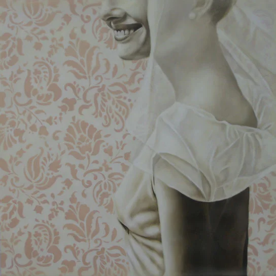 Jhina Alvarado, "Lovely", 24"x24", oil and encaustic on panel