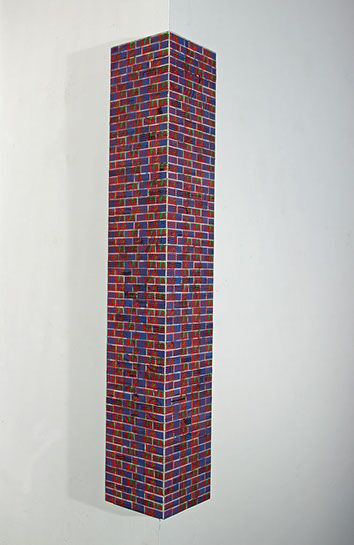 Jordan Scott, "Love", 30"x5"x5", vintage stamps with resin on panel