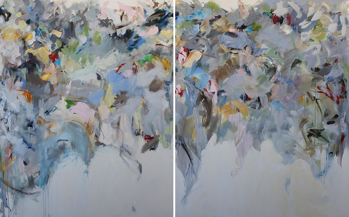 Maria Burtis, "Papered" diptych, 60"x96", acrylic on canvas