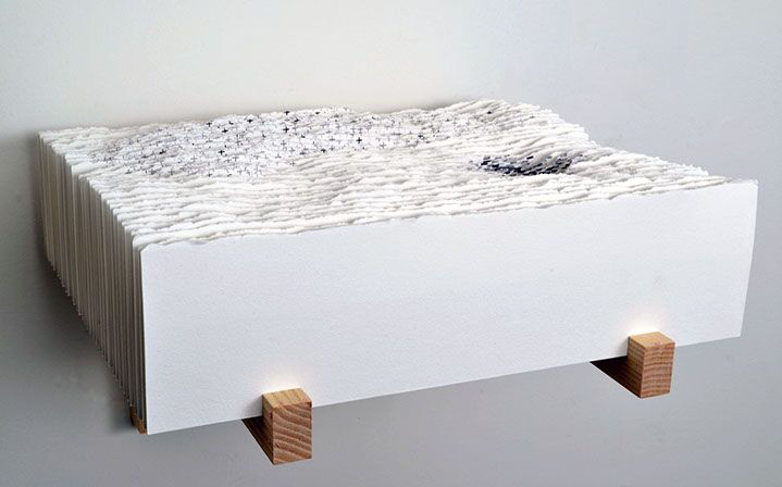 Scott Hazard, "Plus or Minus", 10"x11"x10", ash wood, paper, text