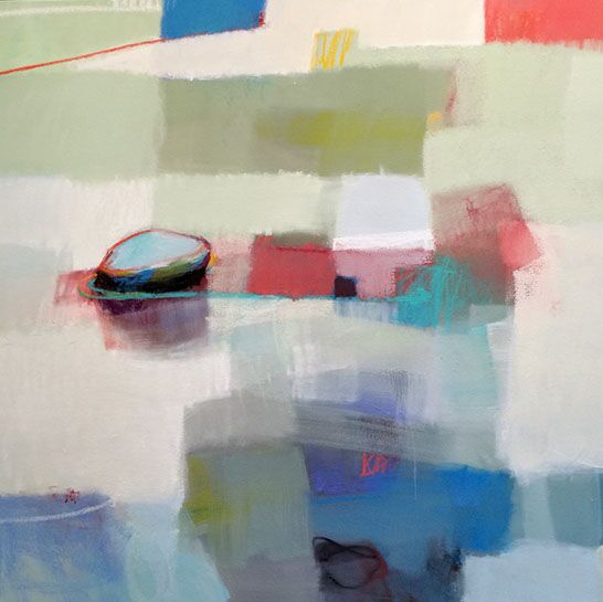 Sharon Paster, "Upstream", 60"x60", mixed media on canvas