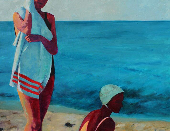 T.S. Harris, "Girls at the Shore", 48"x72", oil on canvas