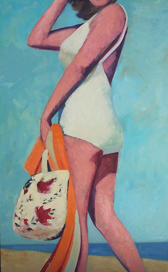 T.S. Harris, "Breezy Beach Day", 48"x36", oil on canvas