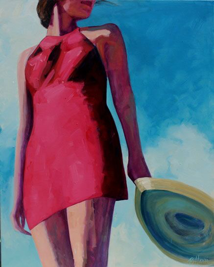 T.S. Harris, "Straw Hat Blowing", 60"x48", oil on canvas