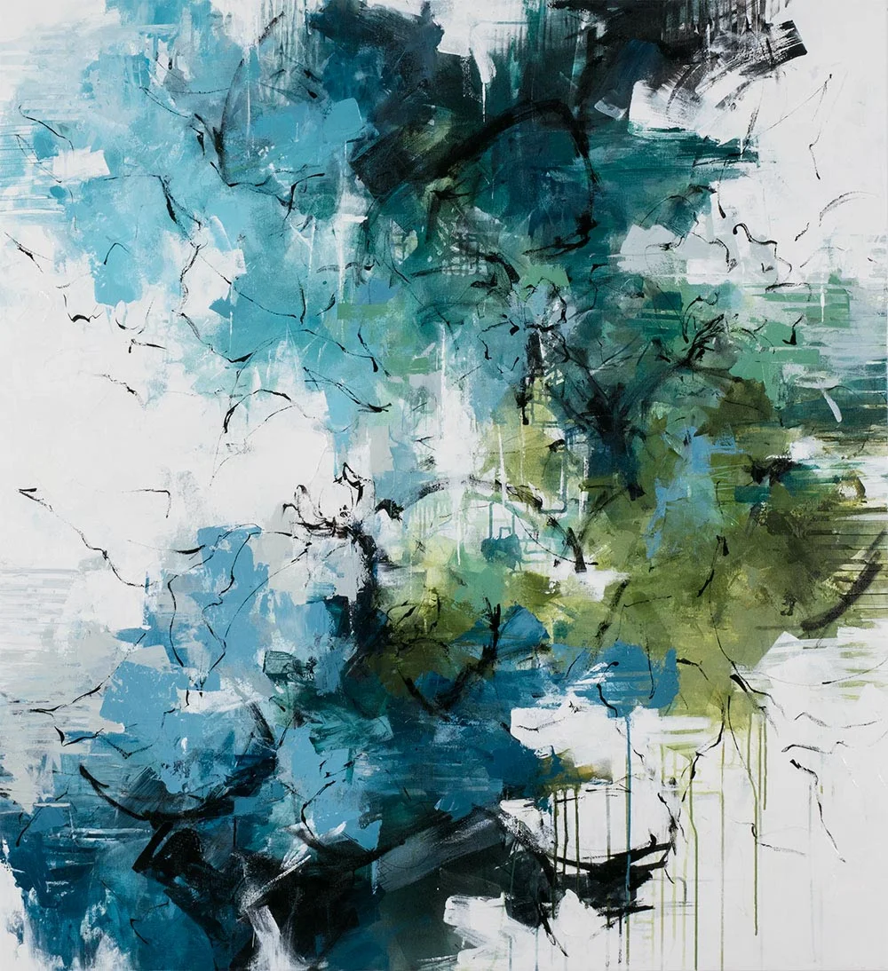 Carlos Ramirez, “A Summer Shower”, 60”x55”, mixed media on canvas