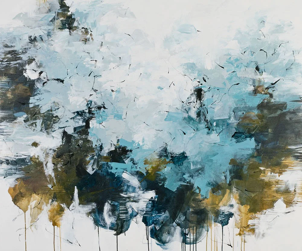 Carlos Ramirez, “A Morning Fog Over the Lake”, 50”x60”, mixed media on canvas