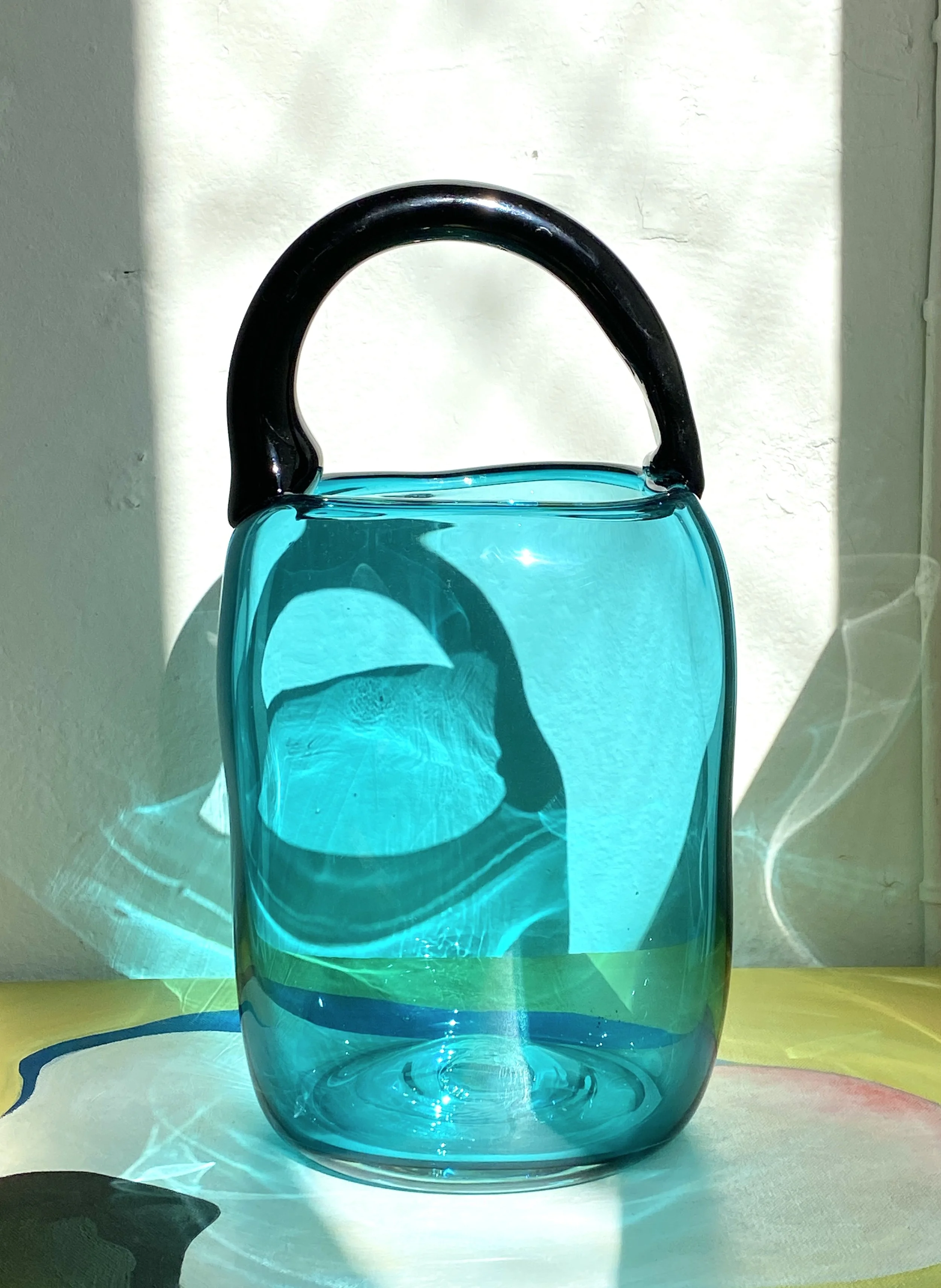Glass Vase "BORSETTA" ocean blue - black