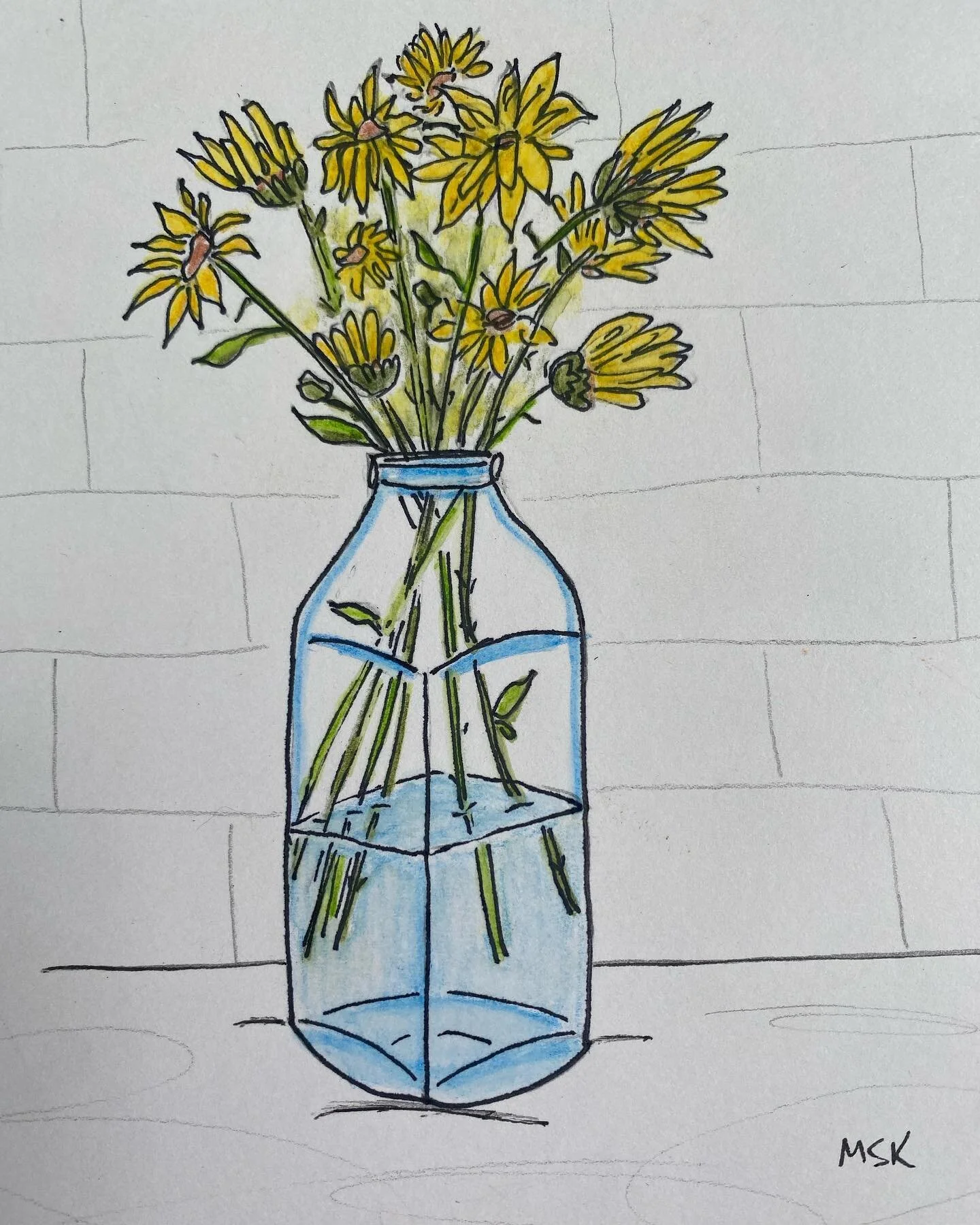I added color! 
#watercolorpencils #watercolor #sketch #art #artist #floraldesign #flowerart #floralmuse #flowersandvase #illustrator #daisies
