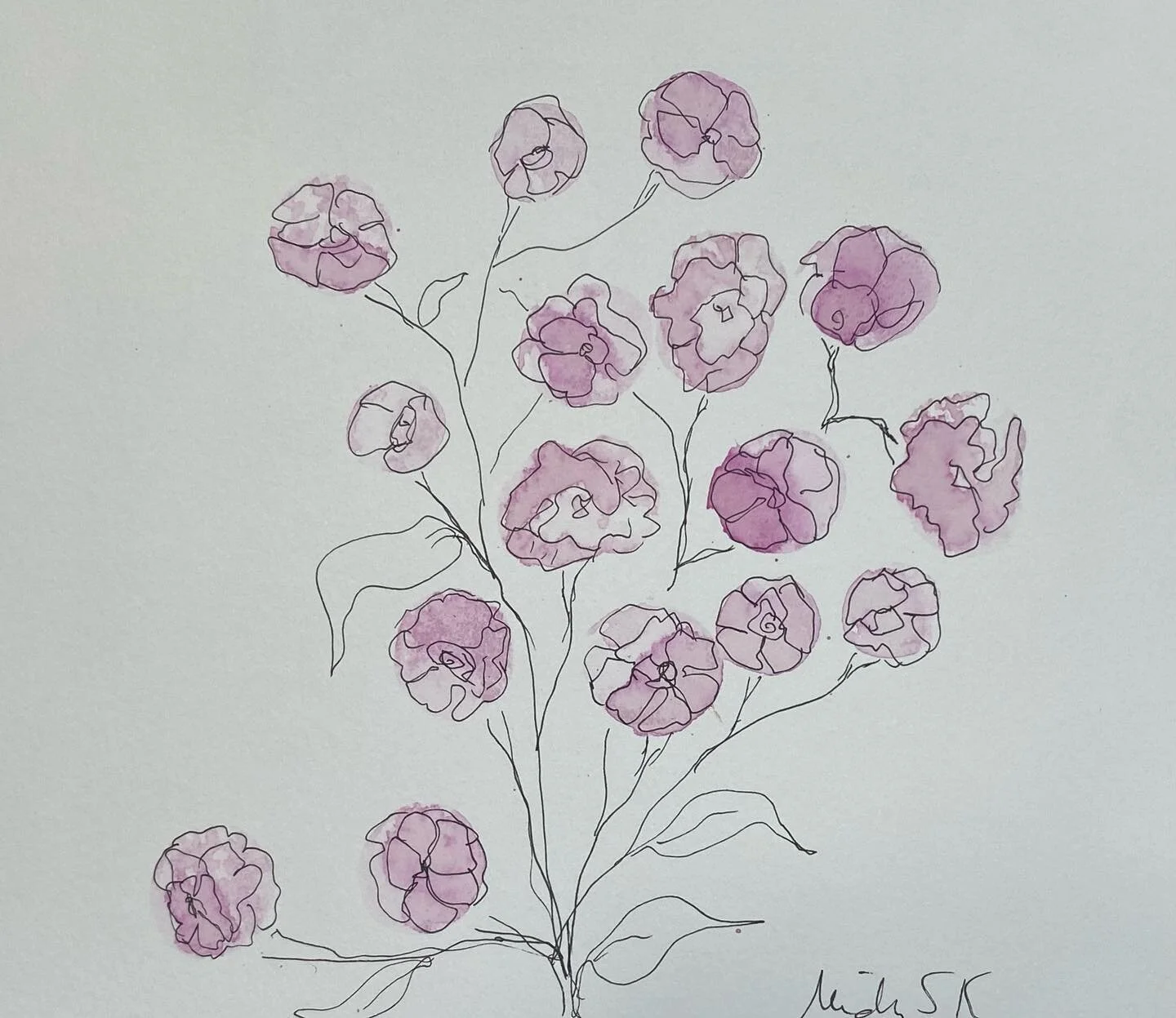 Flowers with Beet Juice 
&hellip;watercolor using freshly cut beets, stems, and skins.
No brush, only beets and paint pen.
I grew a little bundle of beets in my tiny porch side garden, and am happy to be eating them as well as painting with them!
So 