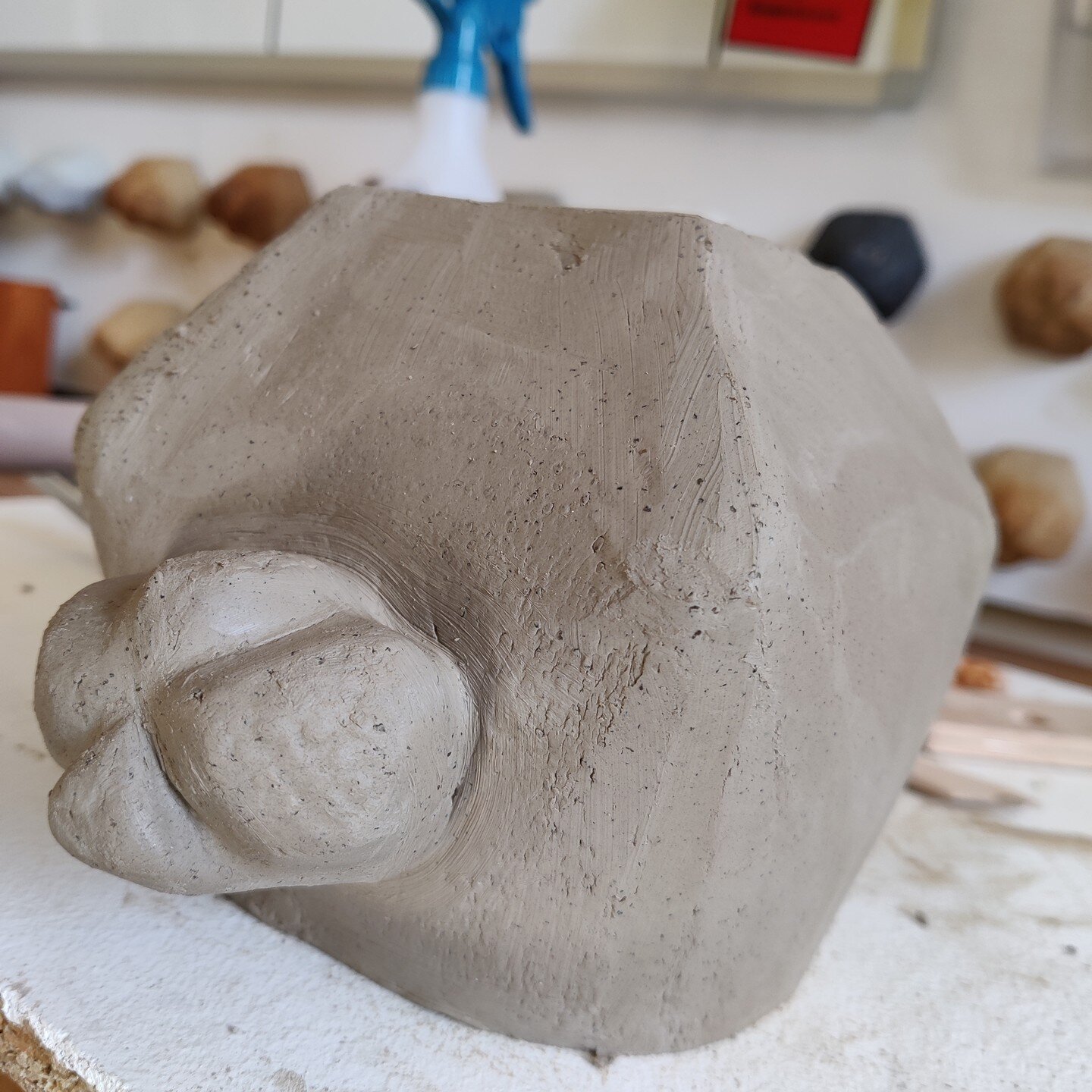 It's coming together, a little hard to tell whilst it's upsidedown. Just waiting for it to leather hard so I can take back the outer layer of clay with a sponge to reveal the crank below ready for drying. 

#rabbitpot #ptsd #artist #ceramasist #ceram