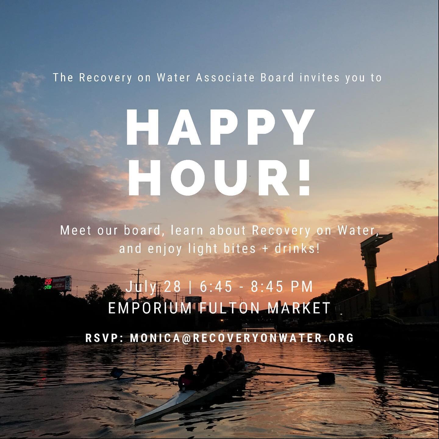 Meet members of our Associate Board and learn about @recoveryonwater this Wednesday @emporiumchicago! 

Please RSVP to Monica@RecoveryOnWater.org