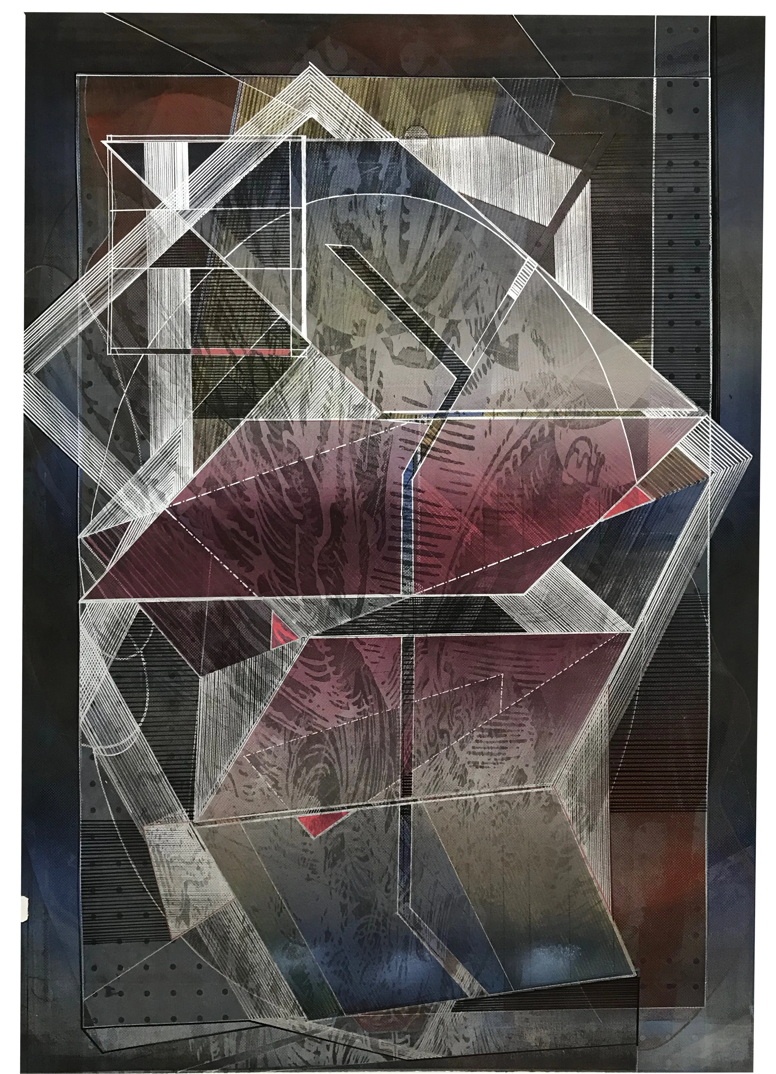 Inertia I by Miguel Rivera, 2019 mixed media on paper, 40x28 inches