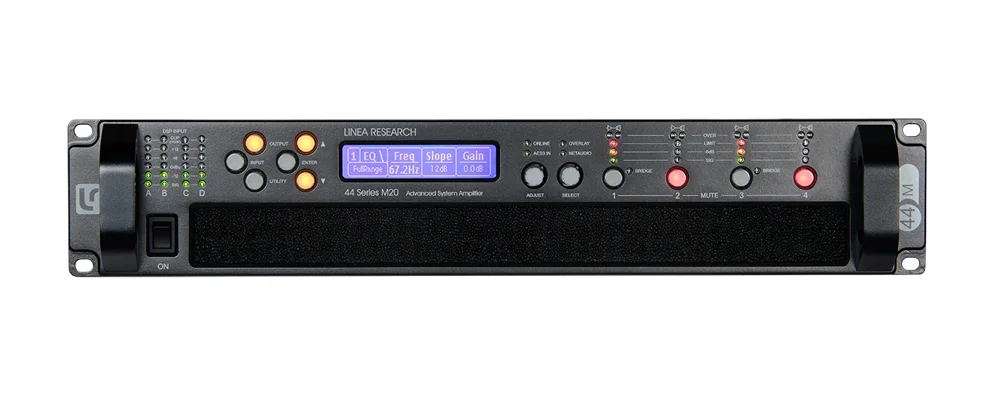 LINEA RESEARCH 44M Series Offering a unique combination of power and audio performance, seamlessly combined with advanced DSP and network control, the 44M Series range of four channel amplifiers is available in models developing between 1,500 Watts and 5,000 Watts per channel. Rental Price: 280 euros / Day