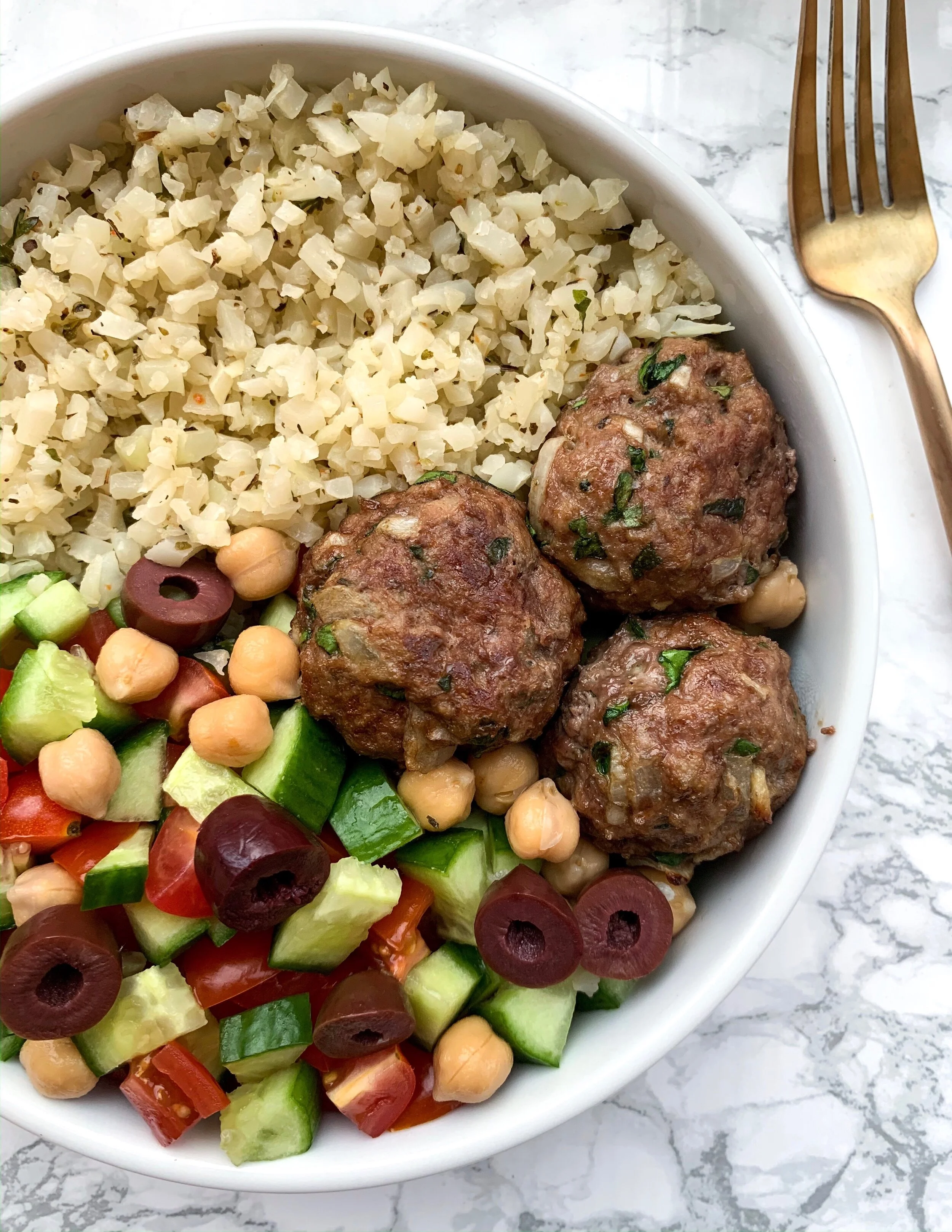 Smokey Lamb Meatball Mediterranean Bowl