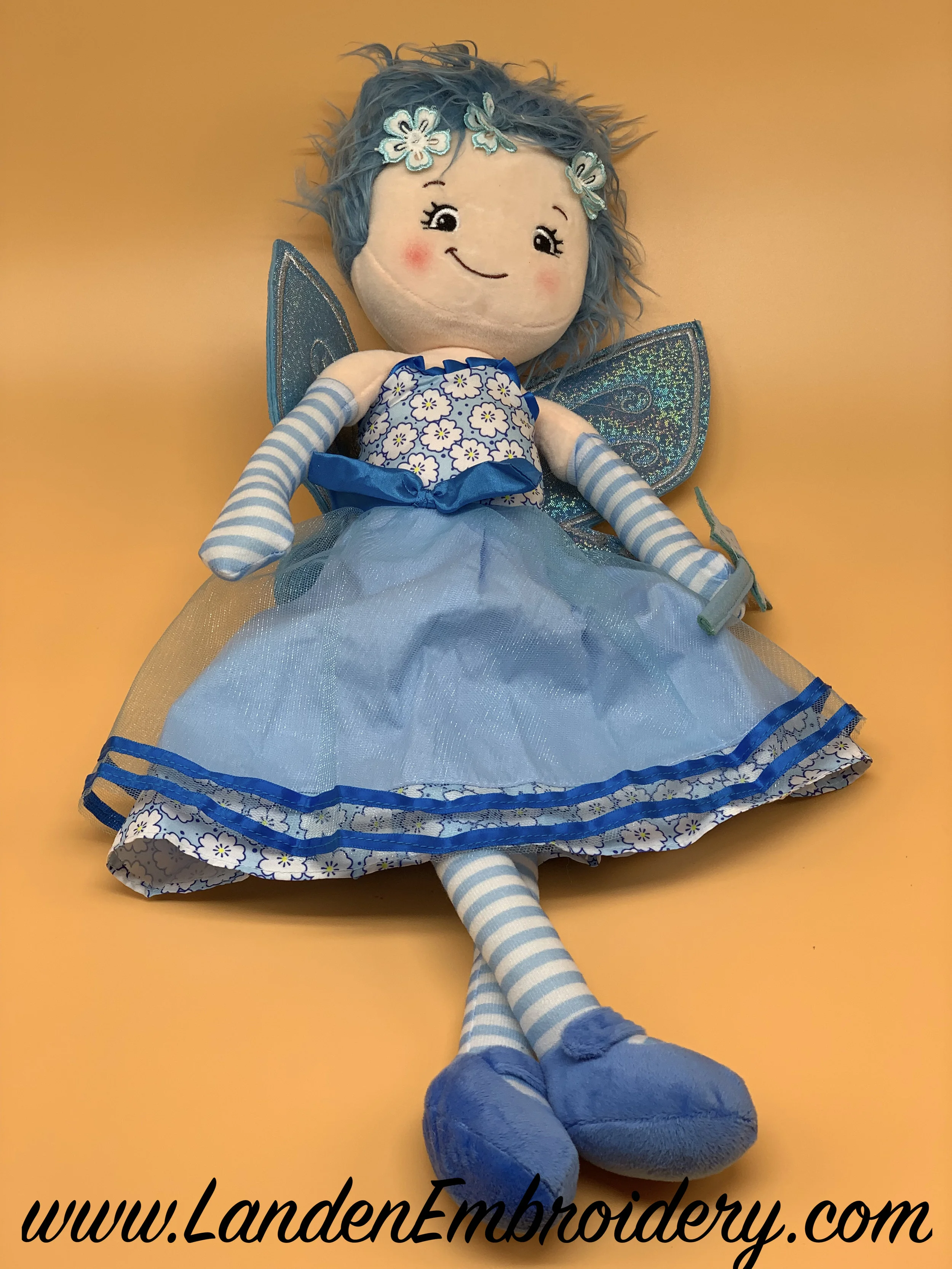 "Jade" Blue Hair Fairy Rag Doll Personalized with Custom Embroidery