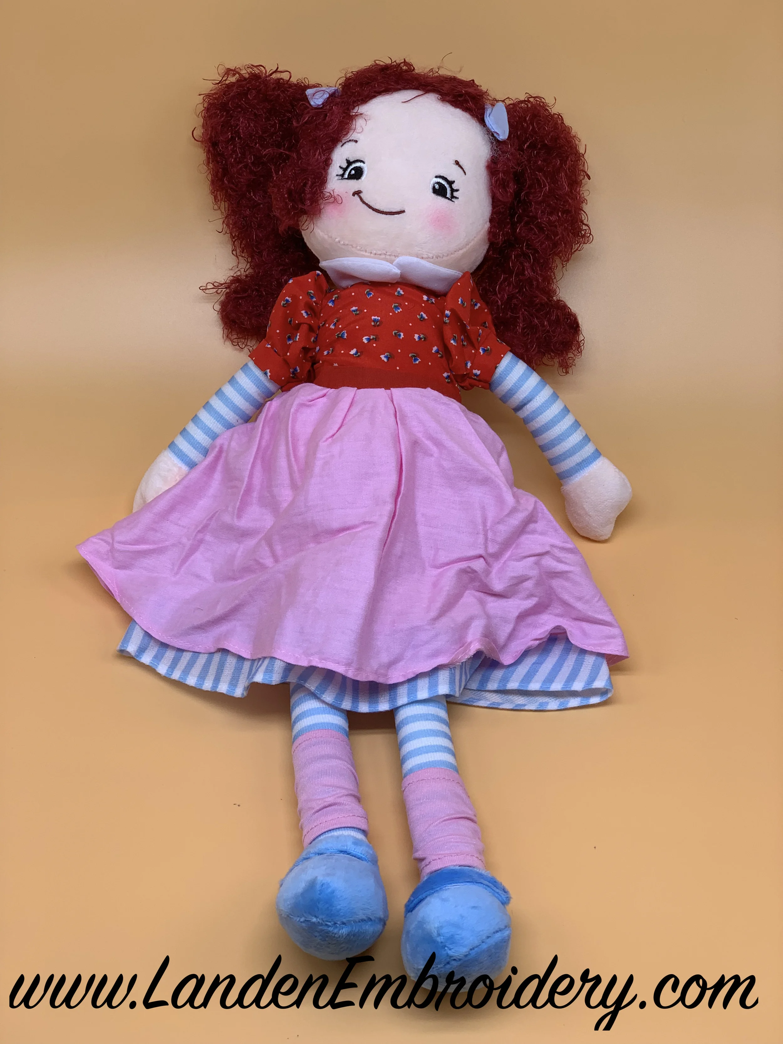 "Brigitte" Raspberry Hair Rag Doll Personalized with Custom Embroidery