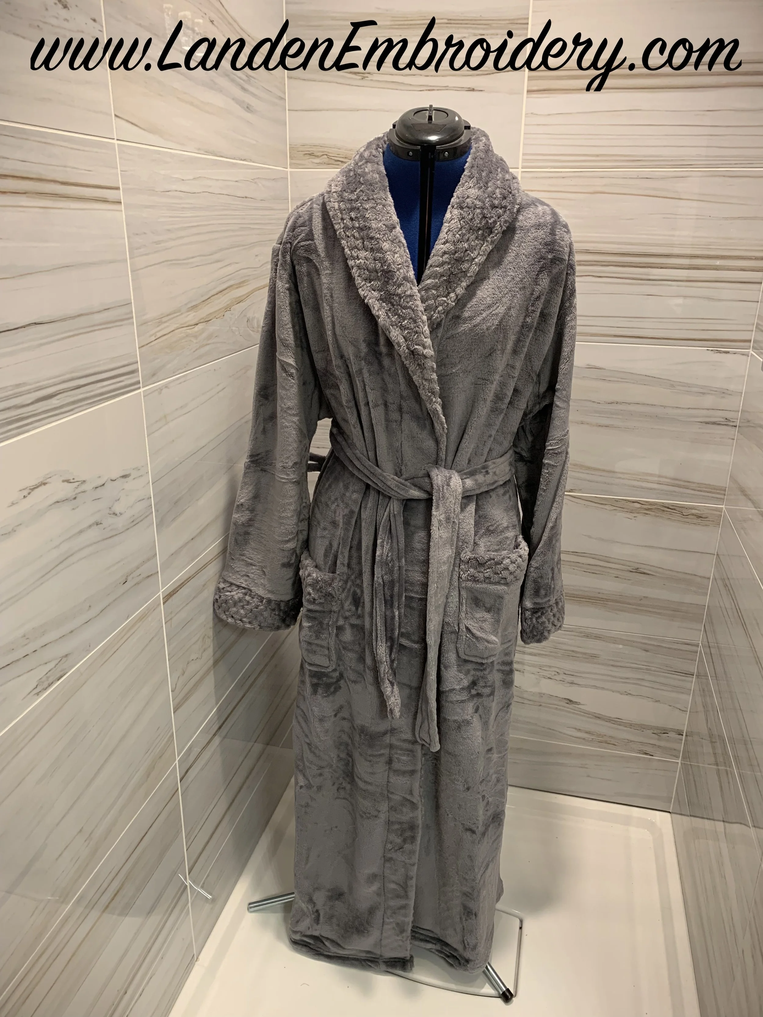 Grey Fleece Robe Personalized with Custom Embroidery