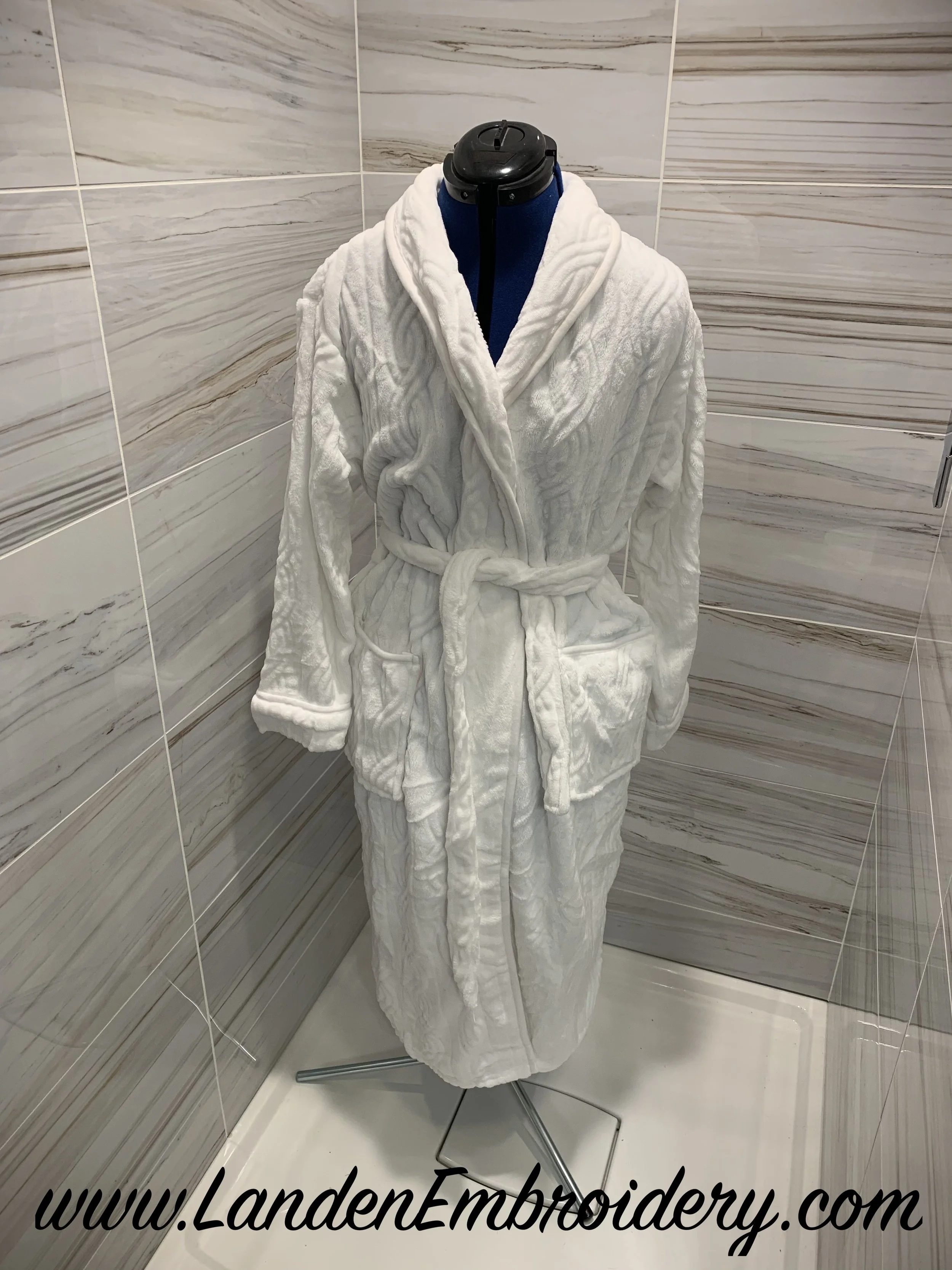 White Fleece Robe Personalized with Custom Embroidery